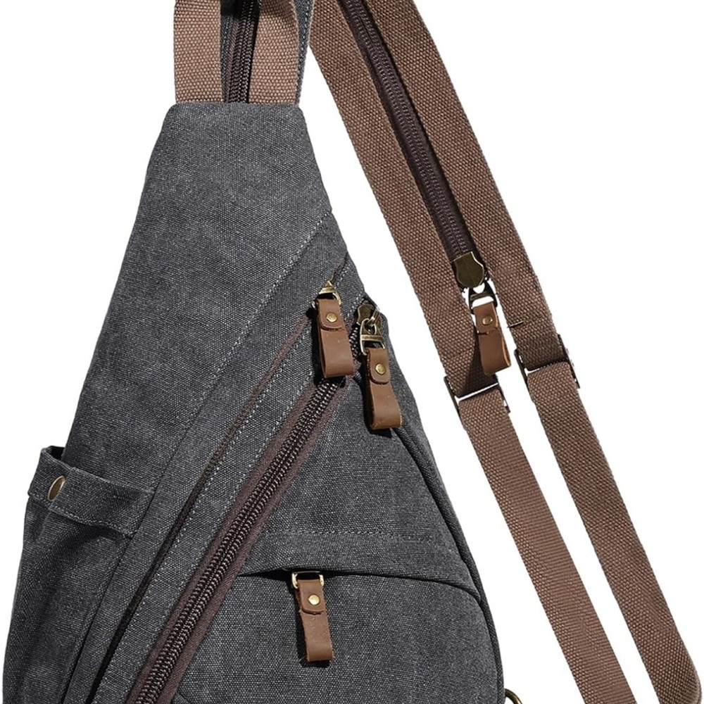 Elegant Gray Canvas Crossbody Bag